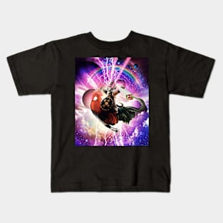 Lazer Warrior Space Cat Riding Chicken Eating Burrito Kids T-Shirt